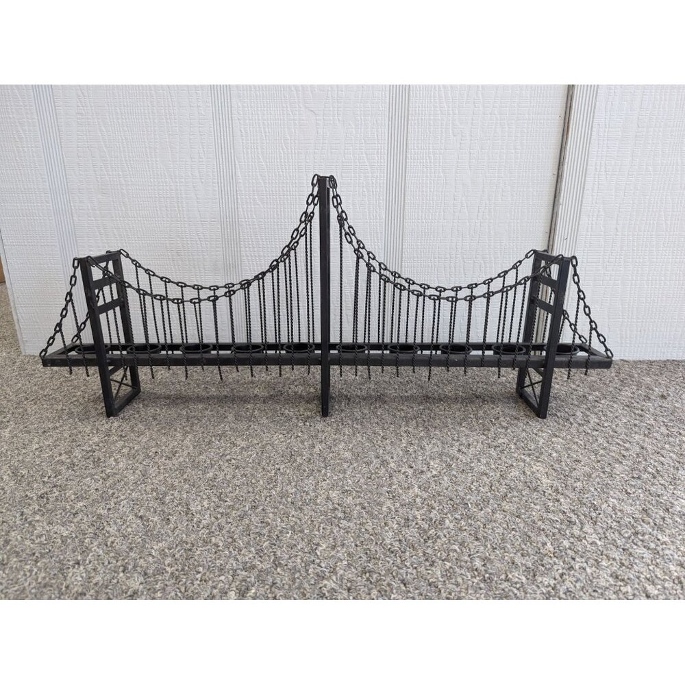 Suspension Bridge 10 Tealight Holder Table Decor Metal Black 32" 3 Towers
